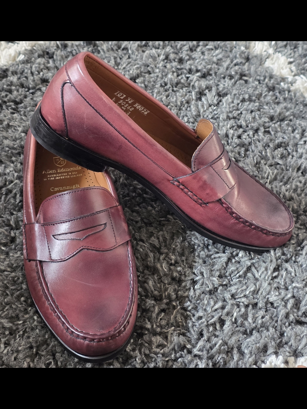 Allen Edmonds Men’s Burgundy Leather Penny Loafers Size 10 3E